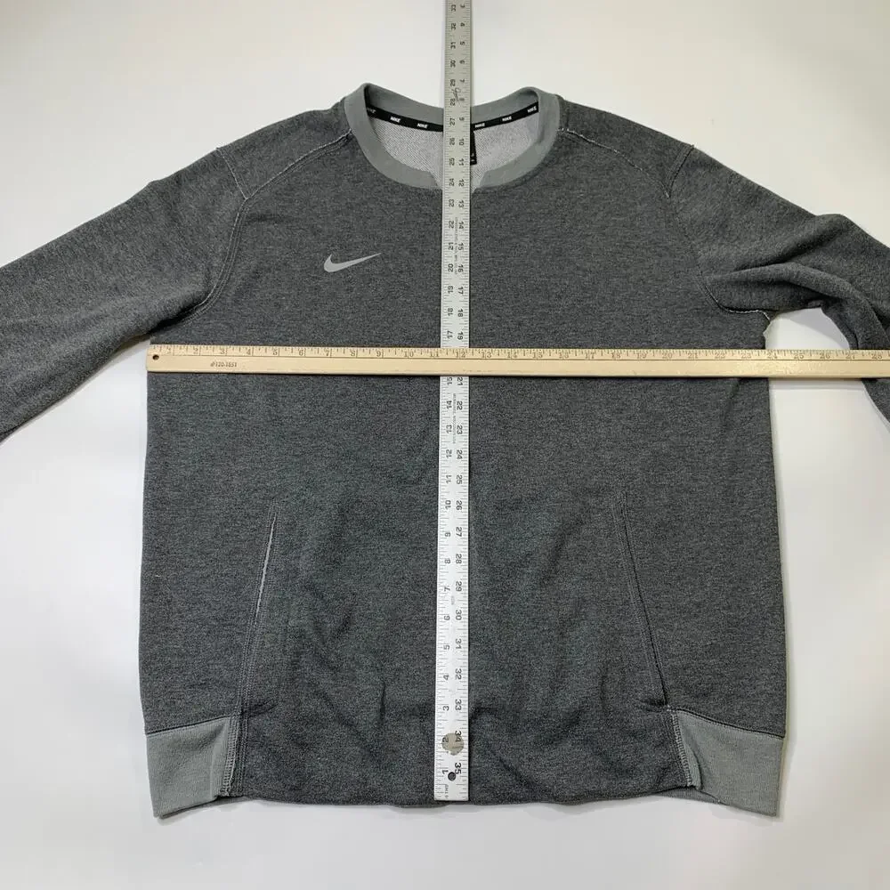 Nike Sweatshirt Mens L Large Gray Team 3/4 Flux Crew Dri Fit Pullover Split Neck